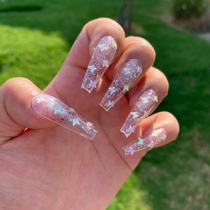 GEL White Butterfly Press On Nails White Iridescent Butterfly Nails Glue On Nails Long Coffin Nails Butterfly Press On Nails image 2