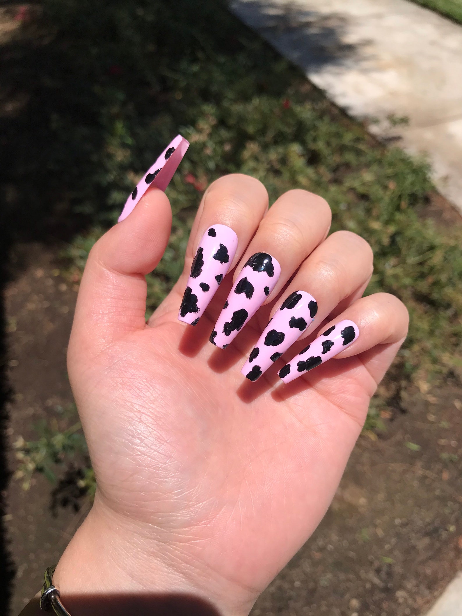 Pink Cow Print Nails Strawberry Milk Nail Set Cow Print | Etsy