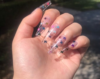 GEL Butterfly Press On Nails / Multicolor Butterfly Press On Nails / Butterfly Nails / Clear Butterfly Fake Nails / Glue On/ Coffin Nails