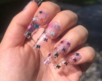 Gel Butterfly Press On Nails Multicolor Butterfly Press On Etsy