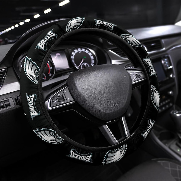 Philadelphia Eagles themed custom steering wheel cover for a fan