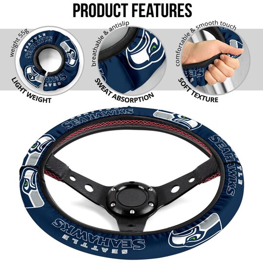 Disover Seattle Seahawks themed custom steering wheel cover for a fan