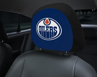 Edmonton Oilers themed custom car headrest cover for a fan