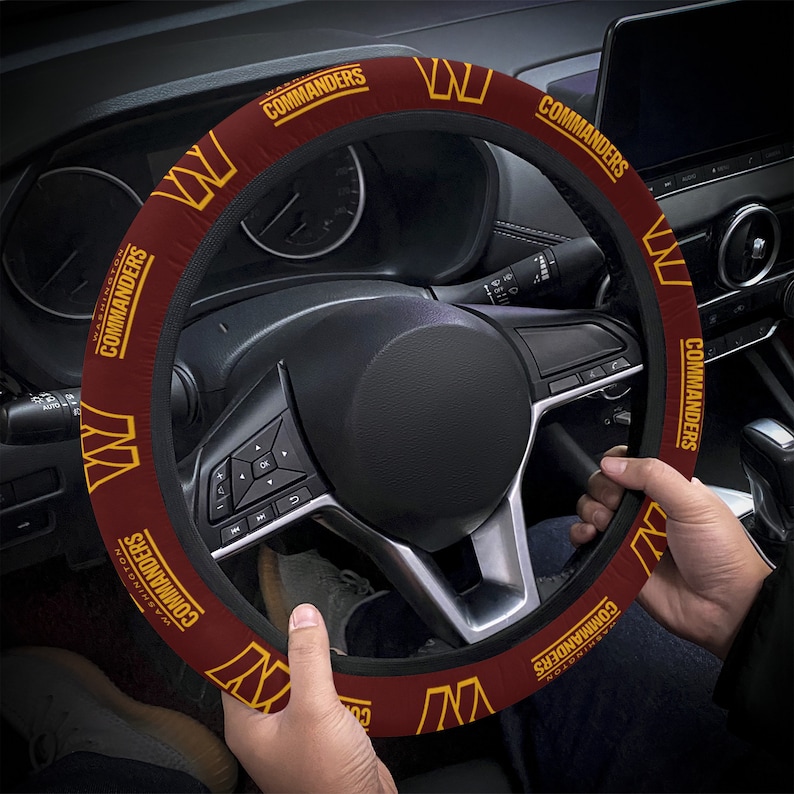 Washington Commanders themed custom steering wheel cover for a fan image 1