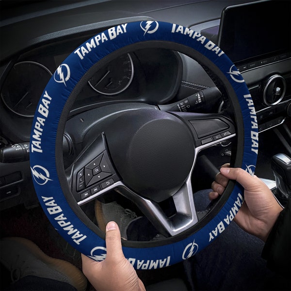 Tampa Bay Lightning themed custom steering wheel cover for a fan