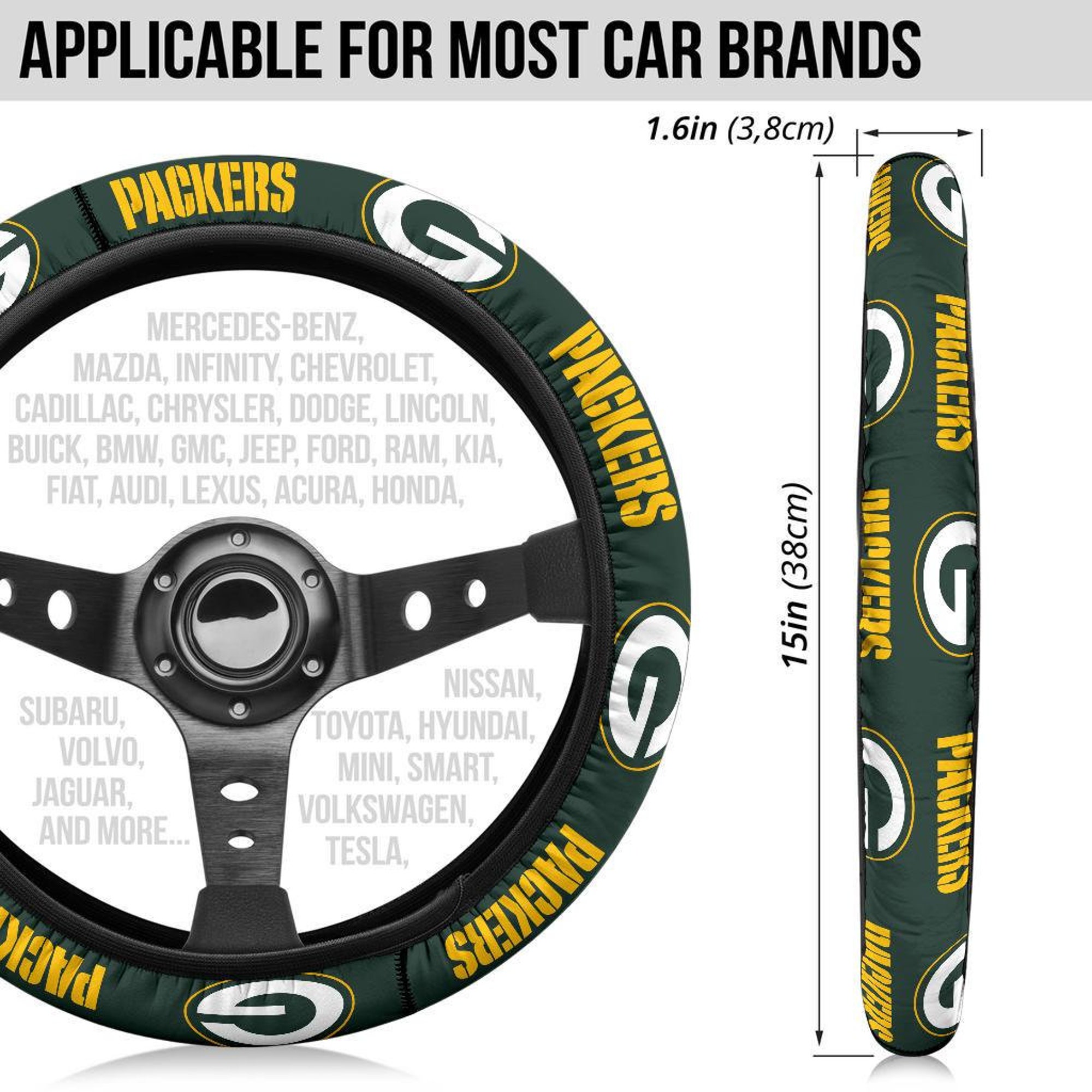 Green Bay Packers themed custom steering wheel cover for a fan
