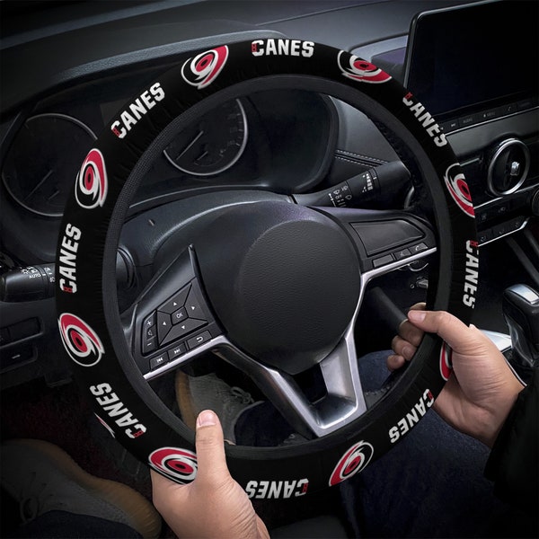 Carolina Hurricanes themed custom steering wheel cover for a fan