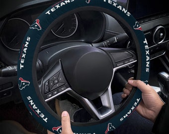 Houston Texans themed custom steering wheel cover for a fan