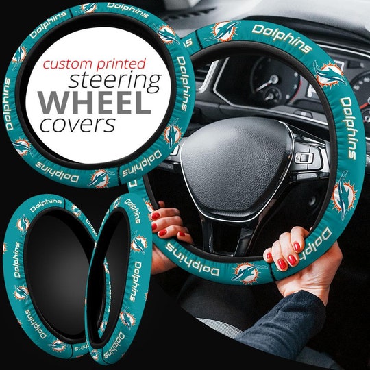 Disover Miami Dolphins themed custom steering wheel cover