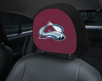Colorado Avalanche themed custom car headrest cover for a fan