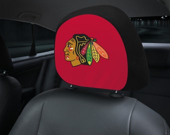 Chicago Blackhawks themed custom car headrest cover for a fan