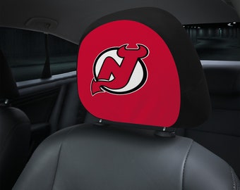 New Jersey Devils themed custom car headrest cover for a fan