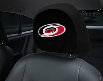 Carolina Hurricanes themed custom car headrest cover for a fan