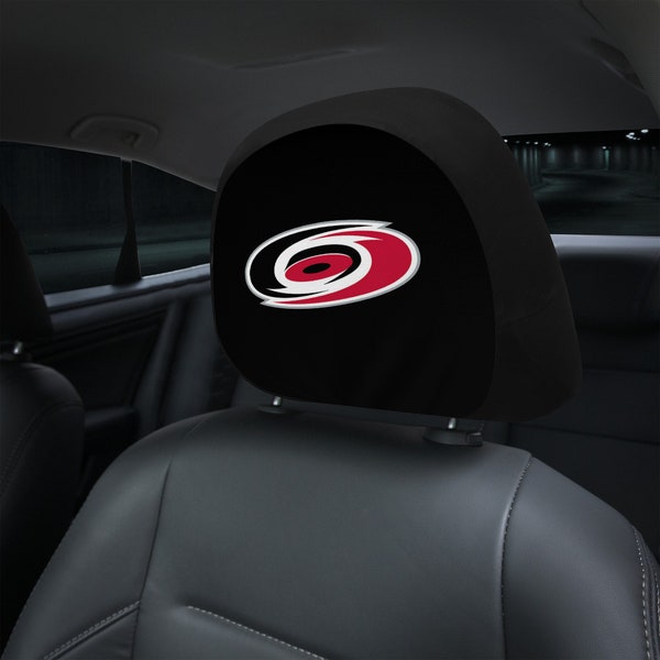 Carolina Hurricanes themed custom car headrest cover for a fan