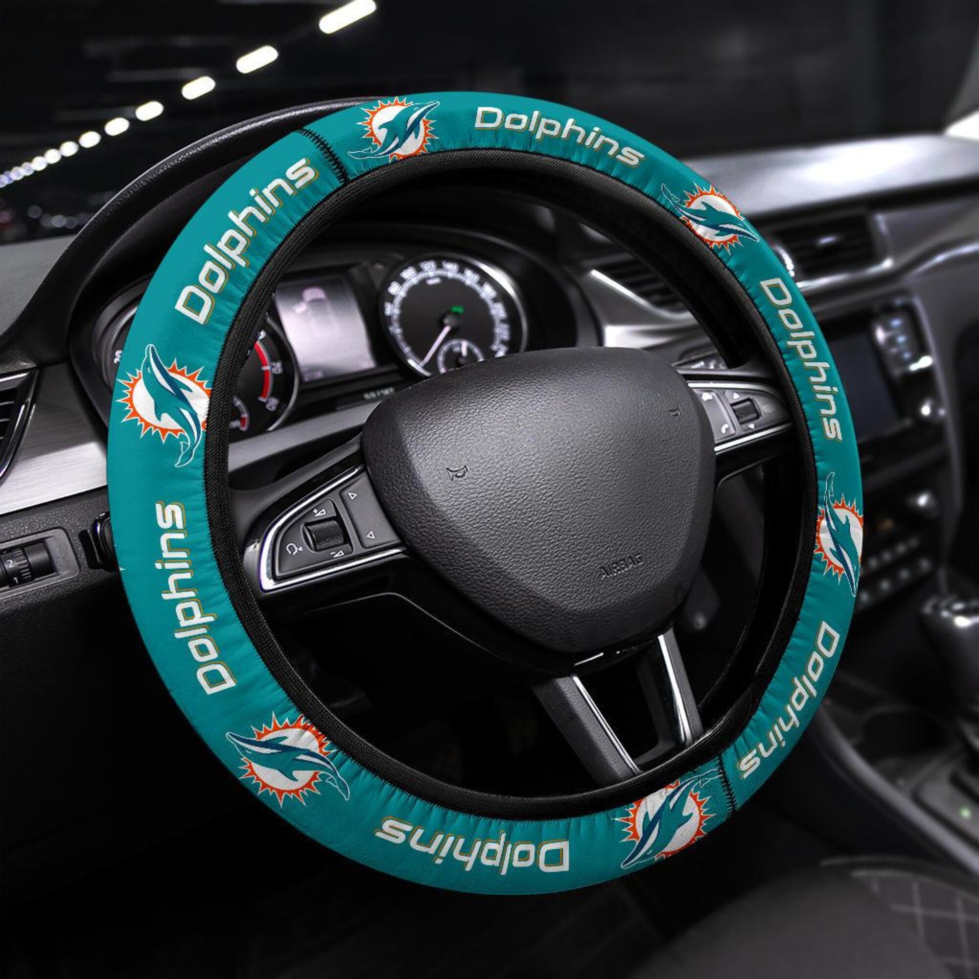 Miami Dolphins themed custom steering wheel cover