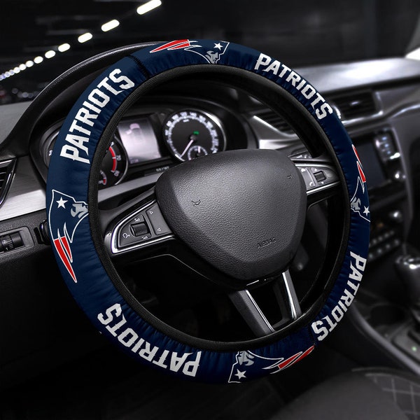 New England Patriots themed custom steering wheel cover for a fan