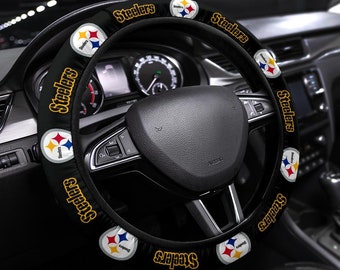 Pittsburgh Steelers themed custom steering wheel cover for a fan