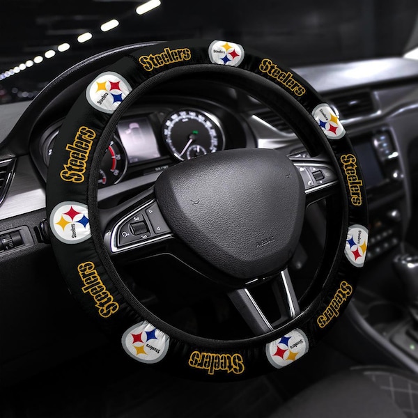 Pittsburgh Steelers themed custom steering wheel cover for a fan