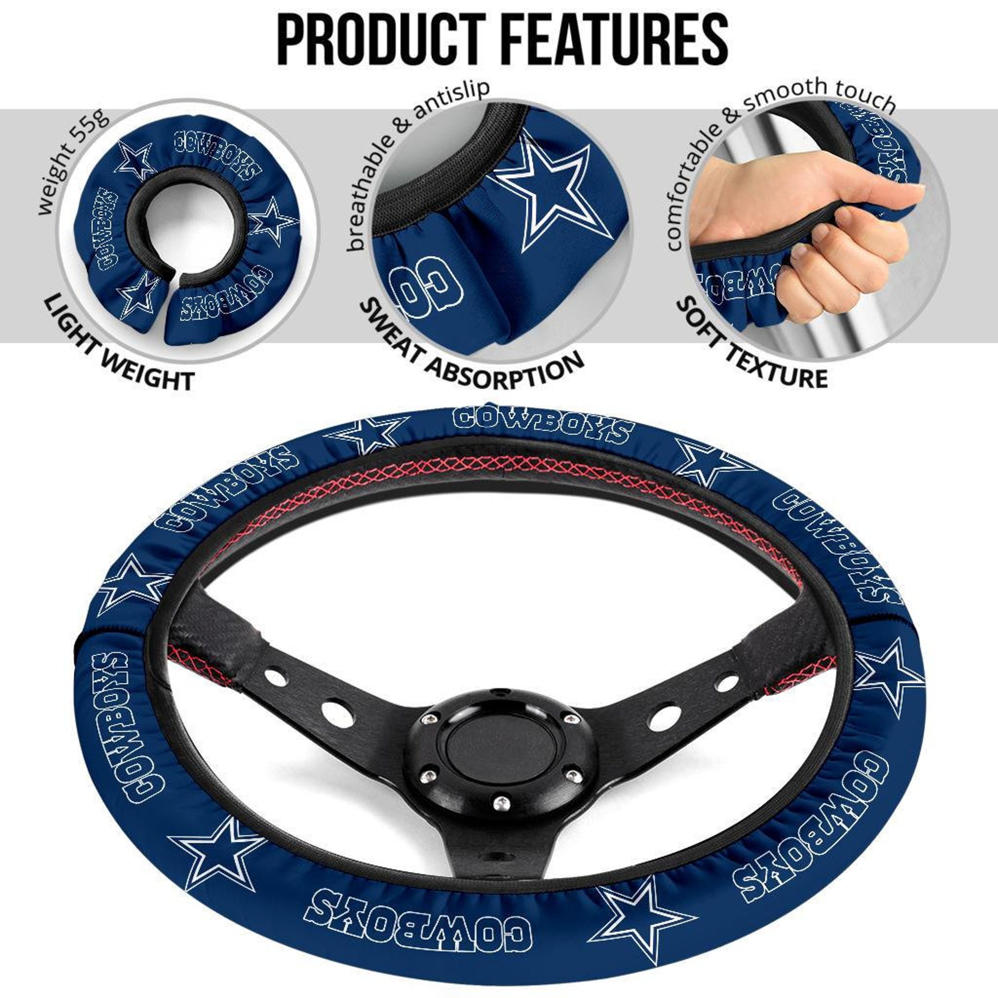 Dallas Cowboys themed custom steering wheel cover for a fan