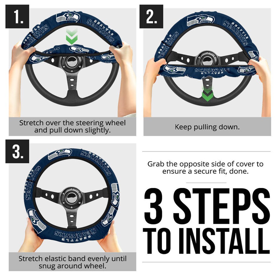 Discover Seattle Seahawks themed custom steering wheel cover for a fan