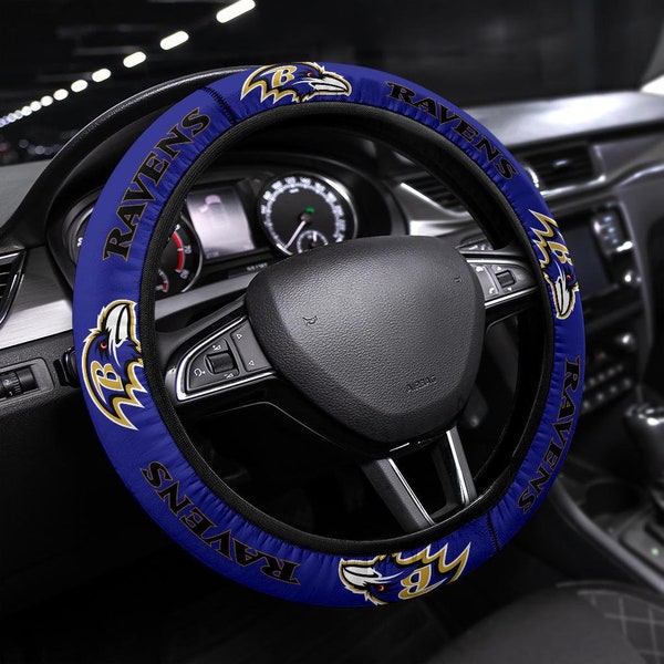 Baltimore Ravens themed custom steering wheel cover for a fan