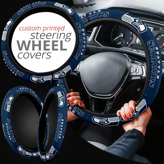 Disover Seattle Seahawks themed custom steering wheel cover for a fan