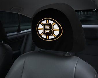 Boston Bruins themed custom car headrest cover for a fan