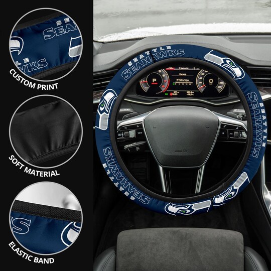Disover Seattle Seahawks themed custom steering wheel cover for a fan