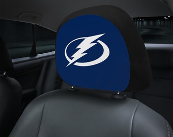 Tampa Bay Lightning themed custom car headrest cover for a fan