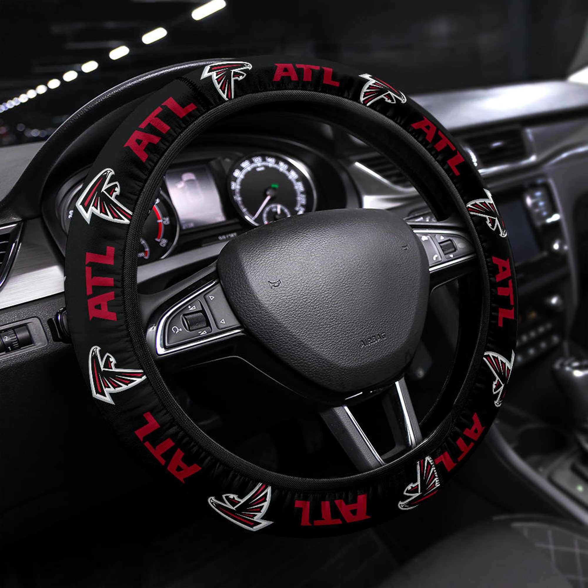 Atlanta Falcons themed custom steering wheel cover for a fan