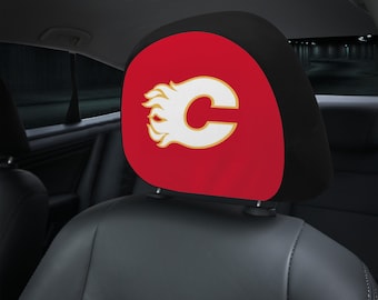 Calgary Flames themed custom car headrest cover for a fan