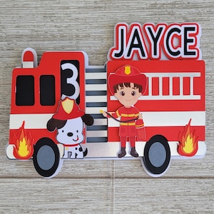 Fire Engine cake topper, fireman, firetruck, fire theme, firefighter, boys birthday, hero, boys party, fireperson, red truck, boy cake, kids