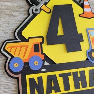Puede incluir: Un cartel de construcci&oacute;n amarillo con un n&uacute;mero 4 negro, un cami&oacute;n volquete negro y amarillo, una llave inglesa y un destornillador negros, un cono de tr&aacute;fico negro y naranja y una placa de matr&iacute;cula negra con el nombre "NATHA" en letras negras.