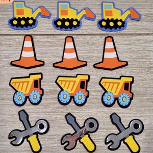 Adorno para tarta de construcción, personalizado, excavadora, constructor, camión volquete, tema de construcción, topadora, carretera, zona de trabajo, grúa, herramientas imagen 11