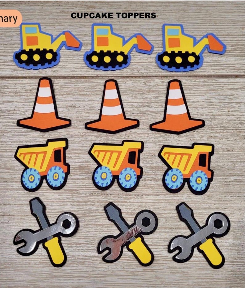 Adorno para tarta de construcción, personalizado, excavadora, constructor, camión volquete, tema de construcción, topadora, carretera, zona de trabajo, grúa, herramientas imagen 11