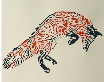 Pouncing Fox  - Framed handmade Papercut