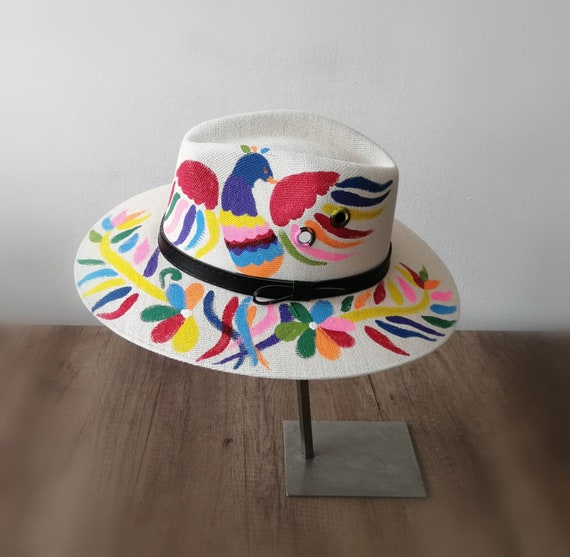 Mexican Jute Hat. Hand Painted Hat. Colorful Tenangos  display picture 3