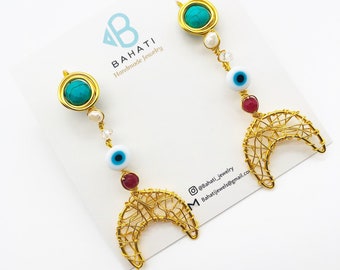 Böse Augenohrringe, Schutz Ohrringe, böses Auge, Türkis, Türkis Ohrringe, Gold, spirituelle Ohrringe, spirituelle Schmuck, Geschenke für Sie