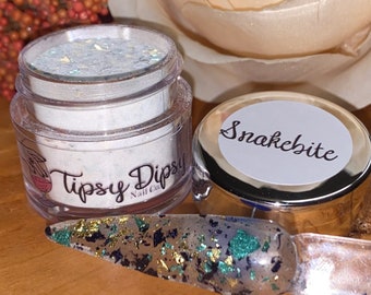 Snakebite (#09)- Teal/Green, Black and Gold Foil Dip Powder
