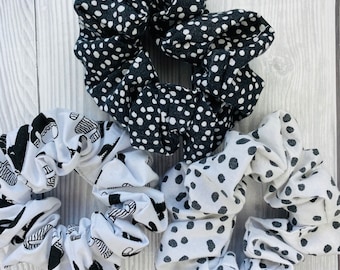 Soft cotton Scrunchie Hair Tie | Black & White | cactus print | Scrunchie Hair Tie | Elastic Hair Tie