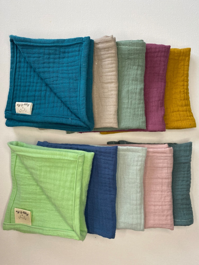 Organic Cotton Facial Cleansing Cloth. Face Cloth, Flannel, Double gauze Muslin Squares set of 3 Colours