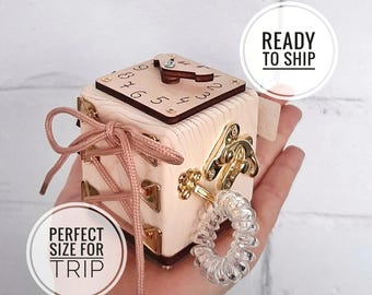 Cubo di attività sensoriale in legno naturale per bambini di 1 anno, da viaggio, per bambini, regalo Montessori per bambini di 2 anni