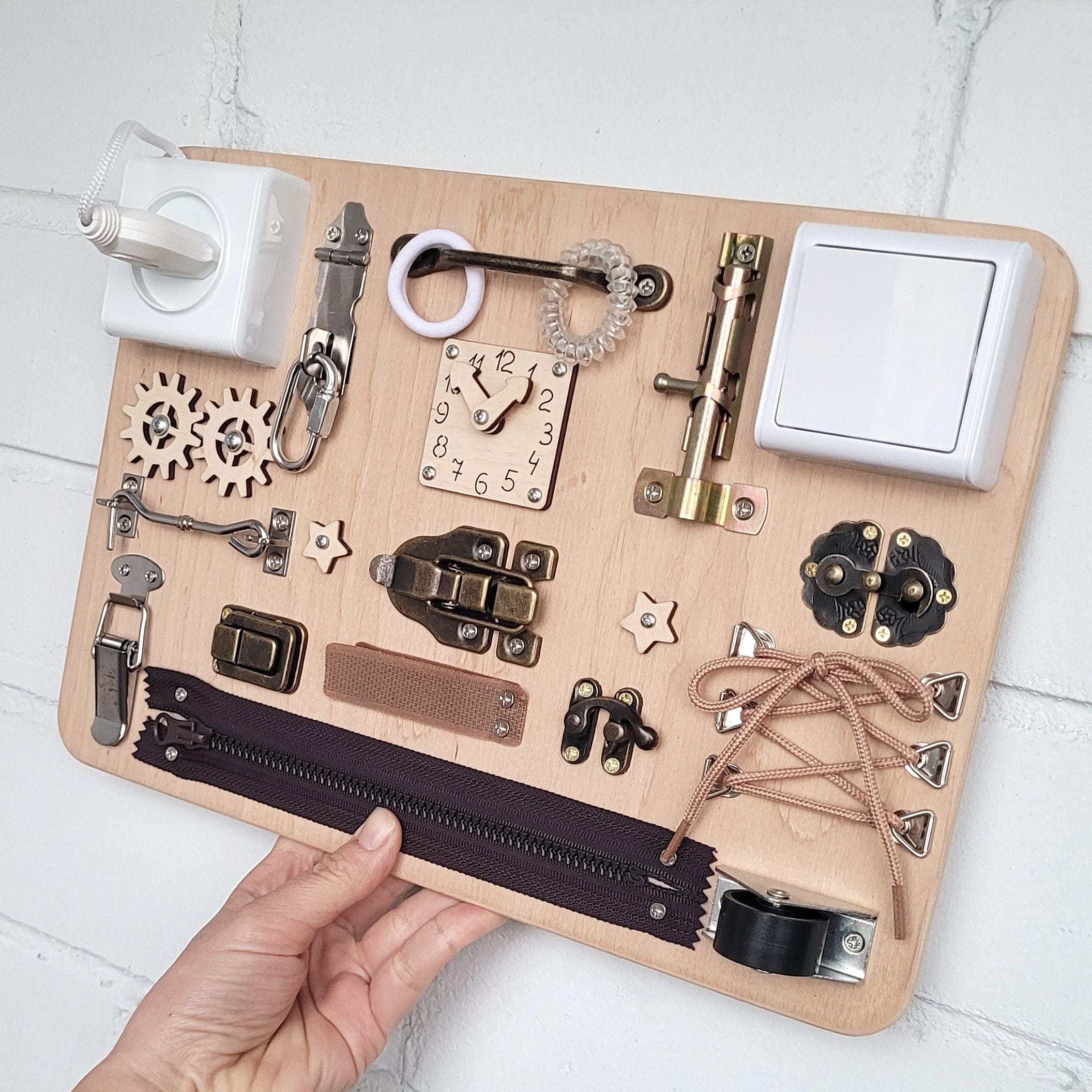 DIY Busy Board Zubehör – 2-teilig Mit Handkurbel-Getriebe & Formanpassung Aus Holz, Für Kinder