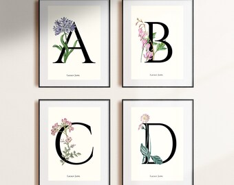 Lettres botaniques Giclée Print /Alphabet floral - Personnalisation disponible
