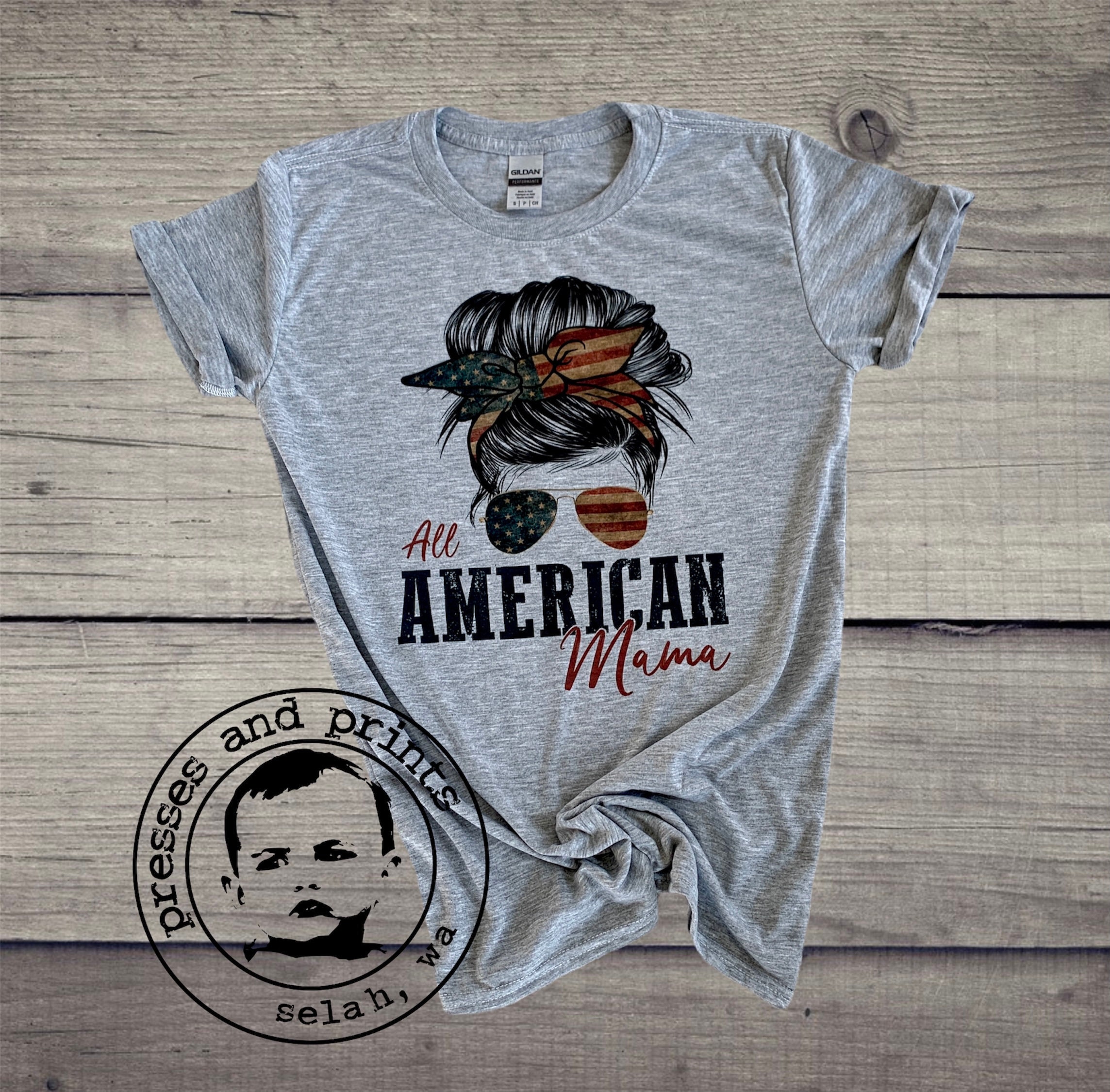 All American Mama Graphic, Patriotic Tee, 4th of July T-shirt