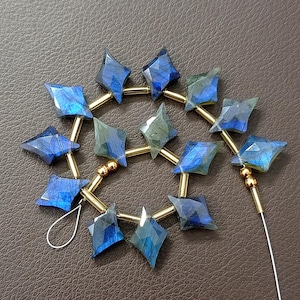 Awesome 14 pc 100% Natural Gemstone Faceted Briolette labradorite Drilled shape Rhombus carving Jewelery size 17X11 to 16x10 mm aprox Z-1246
