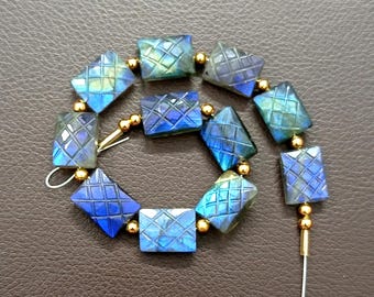 Unique 11 pc 100% Natural Gemstone Faceted Briolette labradorite Drilled Shape Carving rectangle Jewelry Size 10x14 to 13x10 mm Aprox Z-1285
