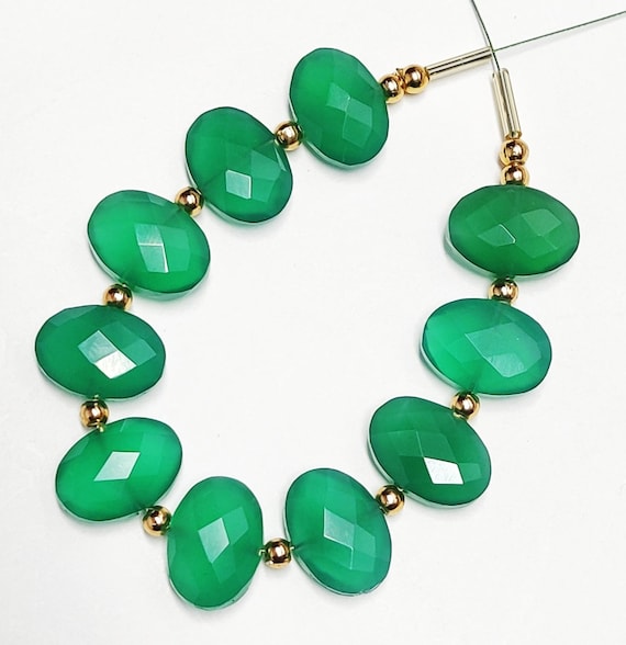 Natural 10 pc Natural Green Onyx Chalcedony Faceted briolette Drilled Shape Oval Jewellery size 10X14 mm aproxx Suitable For Necklace Z-437