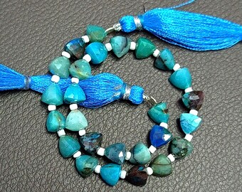 Awesome 8 Inch 100% Natural Gemstone Faceted  Chrysocolla Gemstone briolette Drilled  Shape Trillion Jewellery size 7 To 6  mm  Approx Z-312