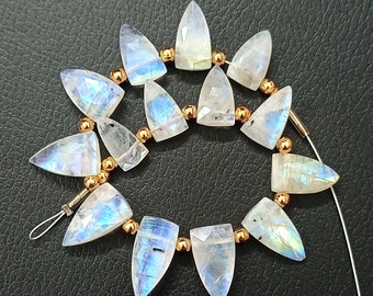 Unique 14 pc 100% Natural Gemstone Faceted Briolette Rainbow Moonstone Drilled Shape Half Marquise Jewelry Size16x8 to 11x6 mm Aproxx Z-850